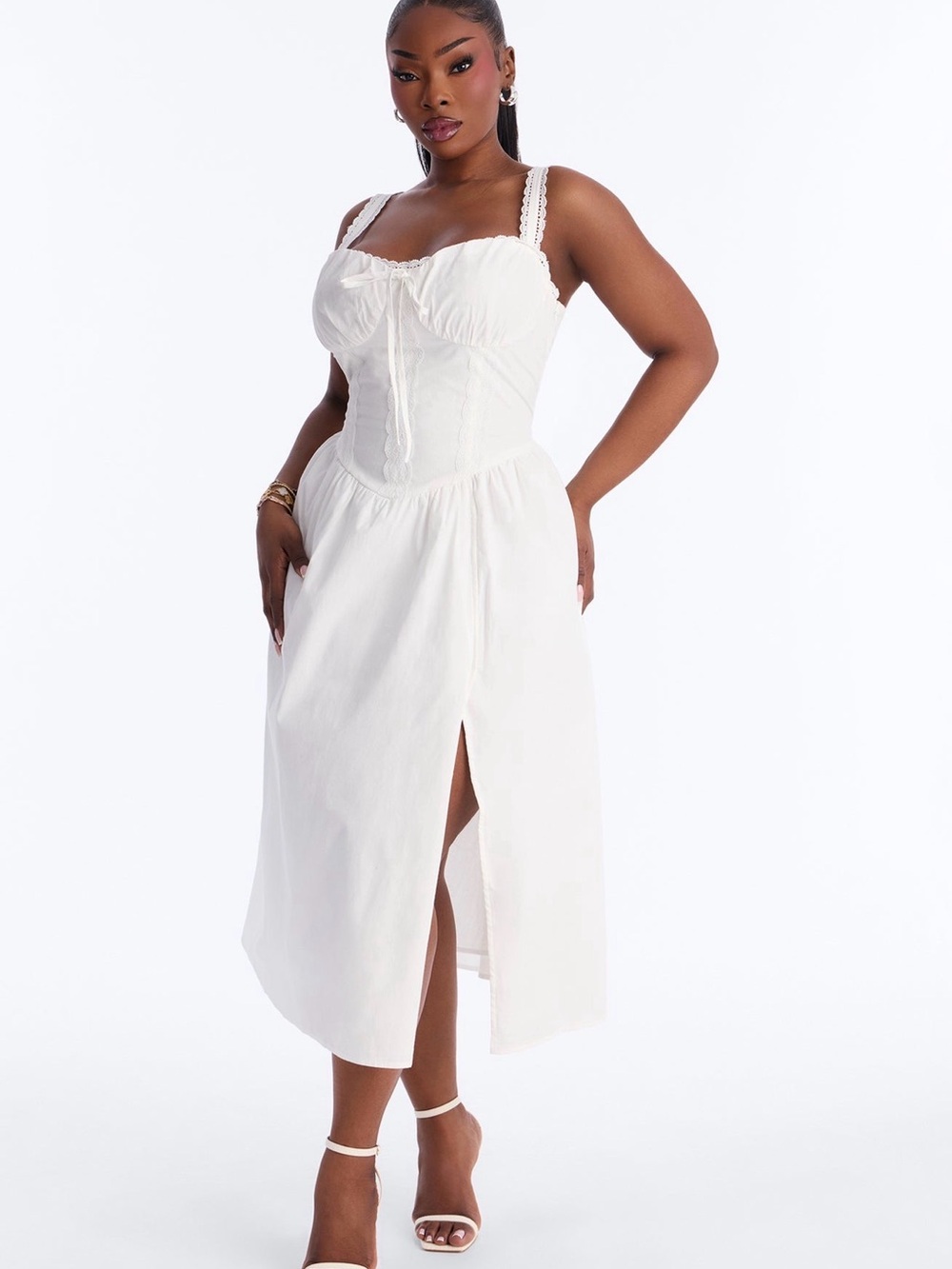 NWT Fashion Nova White Corset Midi Dress with Slit XXL